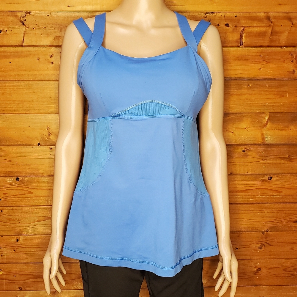 ❤️ Lululemon workout blue tank top exercise back pocket with zipper Size…